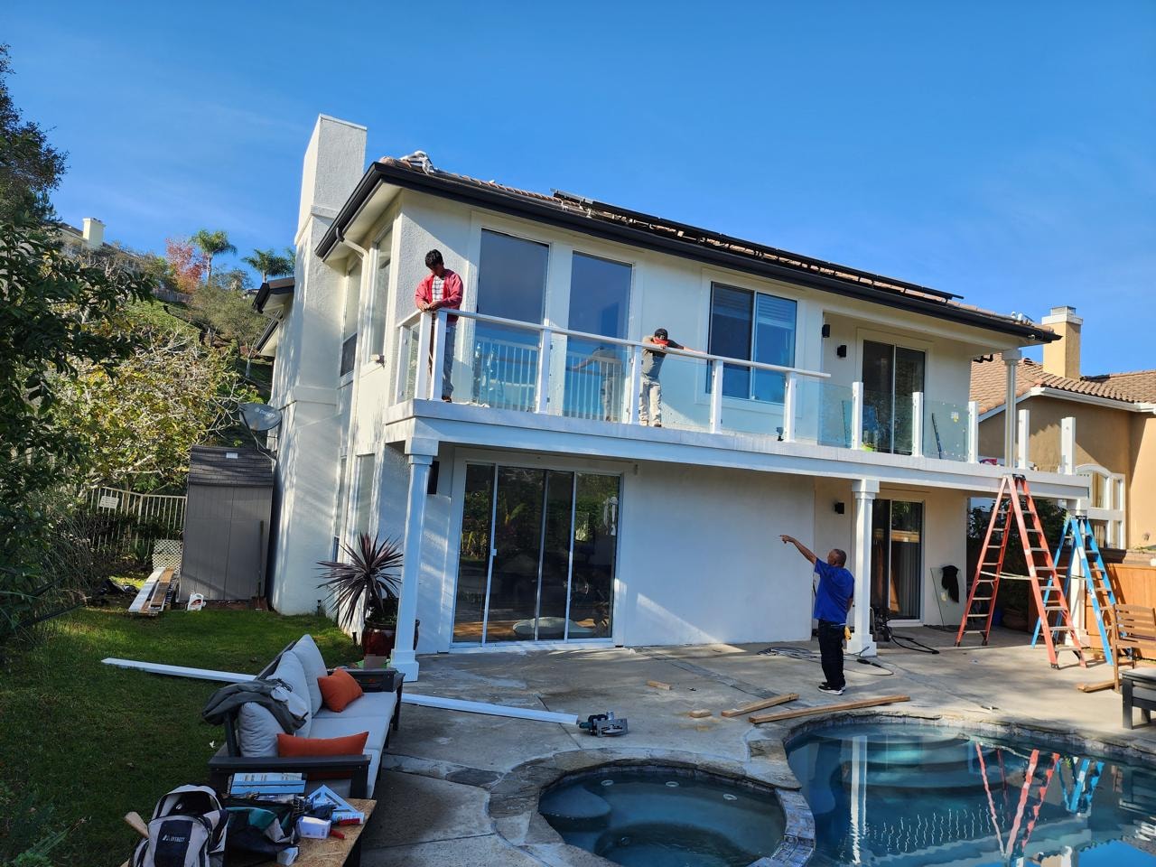 Glass Railing Deck — Crew Installing Panels